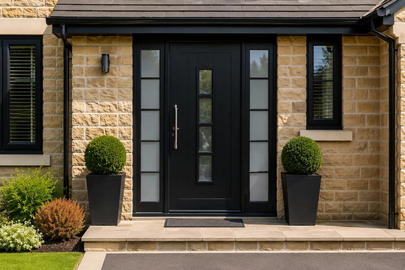 Contemporary composite front door at a home entrance