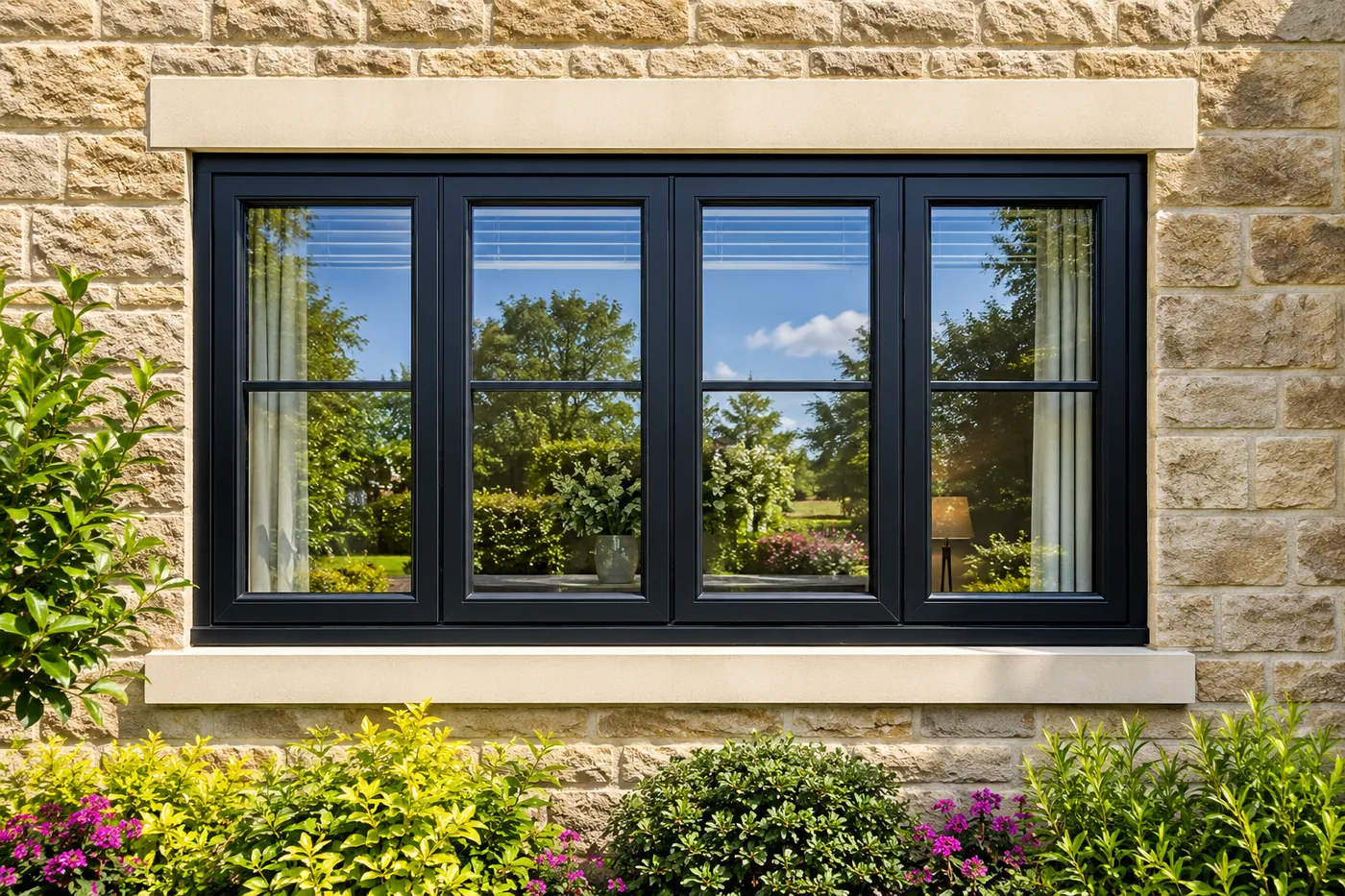 Four-pane window in a bright, contemporary lounge